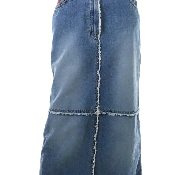 Vintage Ralph Lauren Jeans Patchwork Denim Maxi Skirt Raw Hem 1990s Y2K Size 6 - Picture 6 of 10